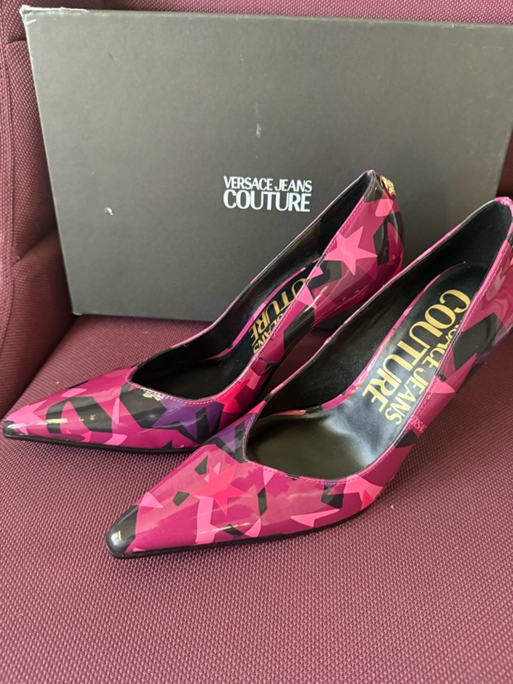 Versace Jeans Collection Pink and Black Camouflage Pointed Toe Pumps